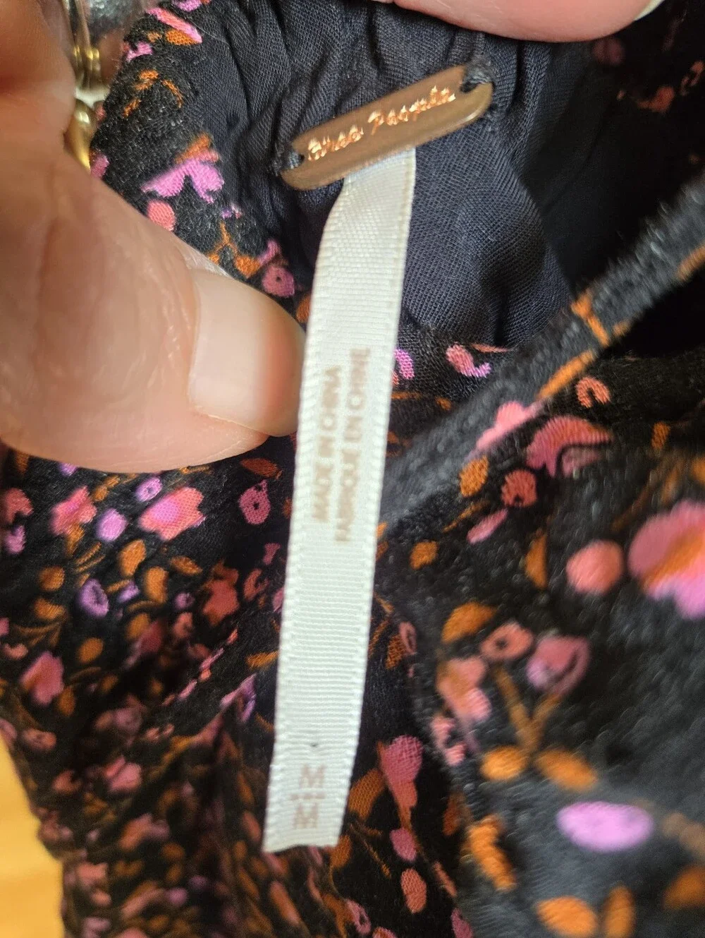 Free People Black Floral Smocked Flutter Sleeve Dress EUC